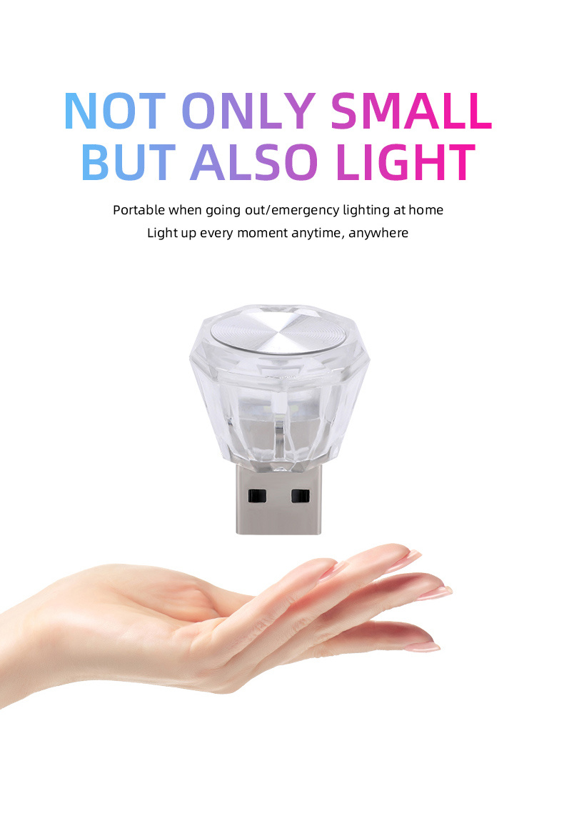 Mini USB LED Atmosferska Svetiljka za Auto, Dekorativna Svetiljka za Enterijer, Prenosiva Svetiljka za Auto, PC, Računar, Plug and Play, Super Svetla za Auto, Žurke, Sobe