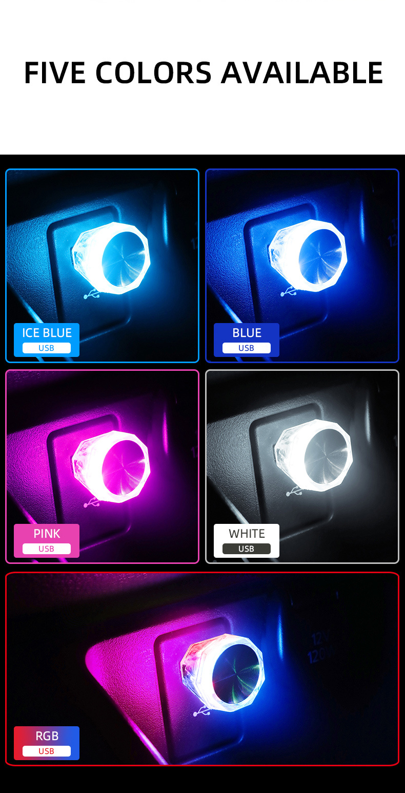 Mini USB LED Atmosferska Svetiljka za Auto, Dekorativna Svetiljka za Enterijer, Prenosiva Svetiljka za Auto, PC, Računar, Plug and Play, Super Svetla za Auto, Žurke, Sobe