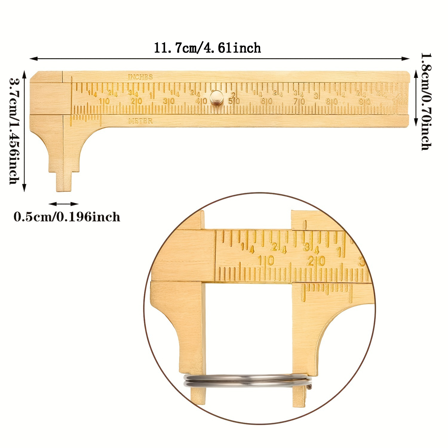Džepni kaliper od mesinga Praktičan kaliper za merenje Dvostruka skala kliznog merača Mini metalna džepna lenjir za perle, žice, dragulje i prstenje (Jednostavan stil)