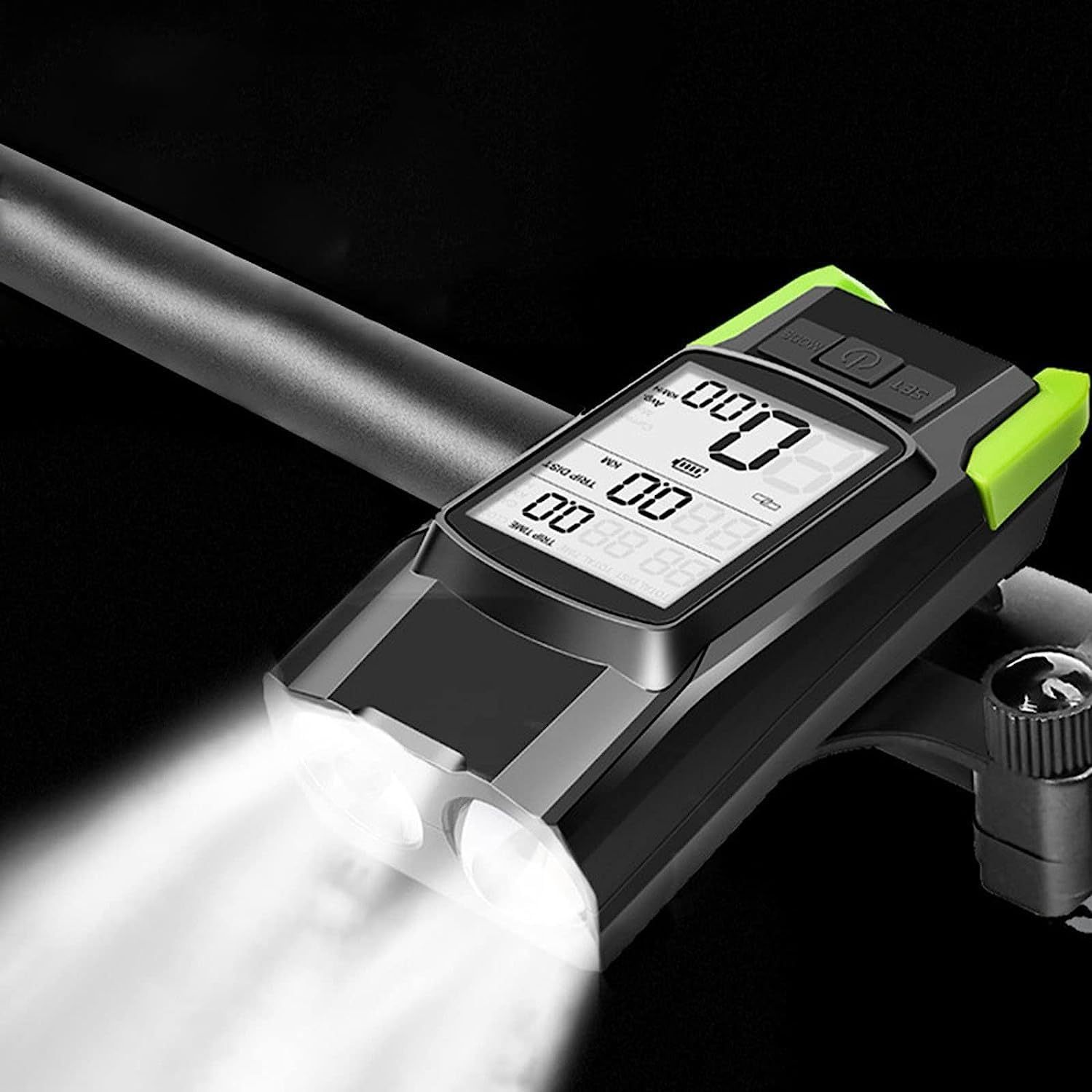 USB-Punjiva Biciklistička Svetiljka sa Brzinomjerom, Odometrom i Zvonom - USB-Prednja Svetiljka za Noćnu Vožnju, 4 Režima Osvetljenja, Biciklistička Svetiljka sa Meračem Brzine i Odometrom