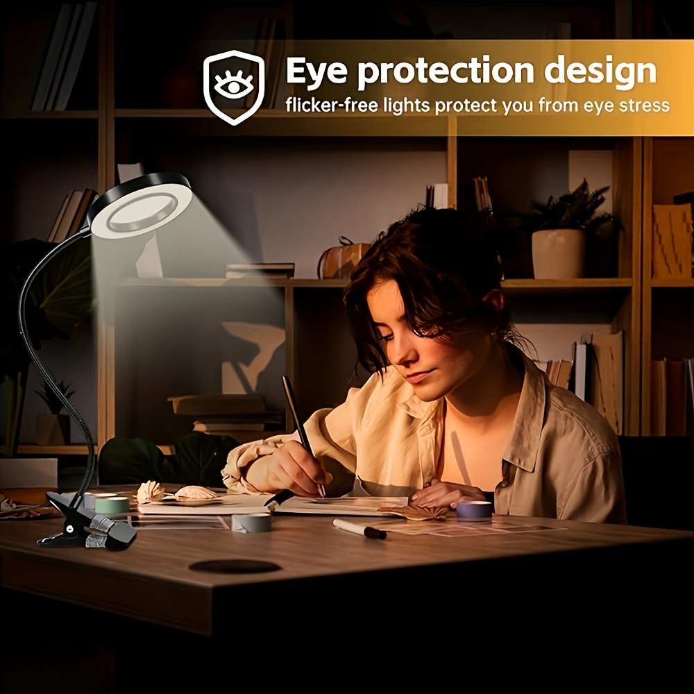 1 kom USB - Fleksibilna stona lampa sa gipkim ramenom i stezaljkom, podesiva lampa za radni sto, USB - lampa sa stezaljkom, zaštita za oči, za računar, čitanje, noćni ormarić, kompaktna LED lampa koja štedi prostor (3 opcije temperature boje, 10 glatkih podešavanja osvetljenja)