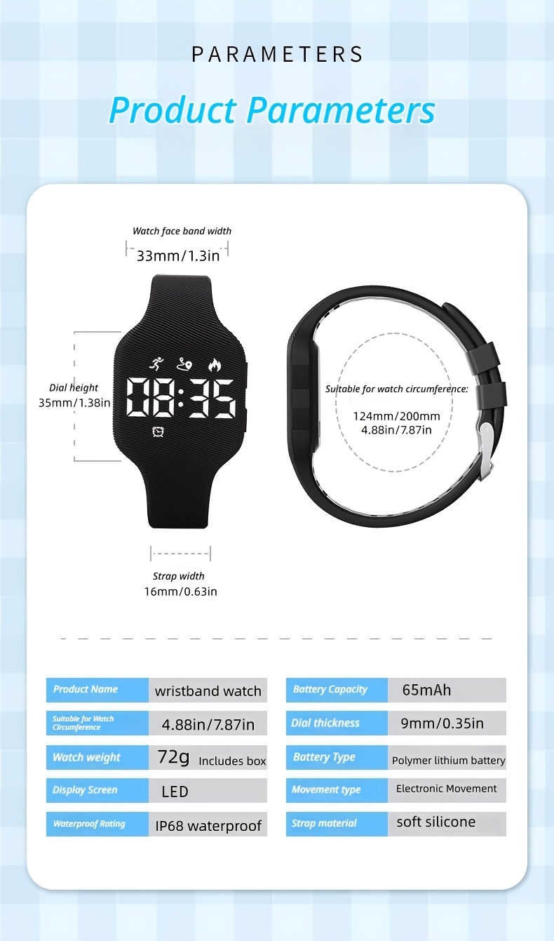 Najnoviji kvadratni multifunkcionalni sportski sat 2026, lagani dizajn, produženi vek baterije, USB punjenje, brojač koraka, vibracioni alarm, praćenje kalorija, merenje udaljenosti, idealan za outdoor sportove i biciklizam
