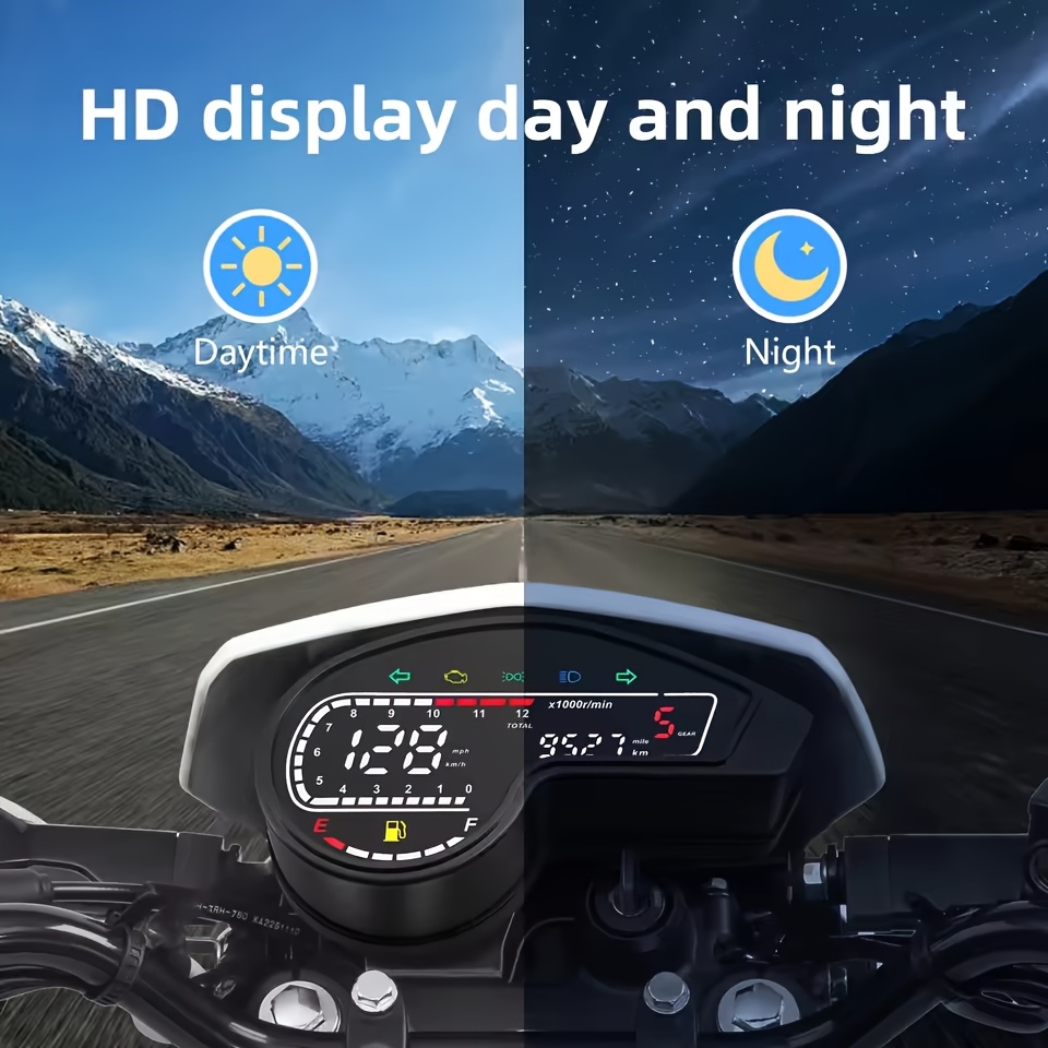 Digitalni Tahometar, Moto Brzinomer, Tahometar, Brojač Kilaometara, Merač Goriva, 12V, Multifunkcionalni Moto Brzinomer u Inčima, Bez Baterije