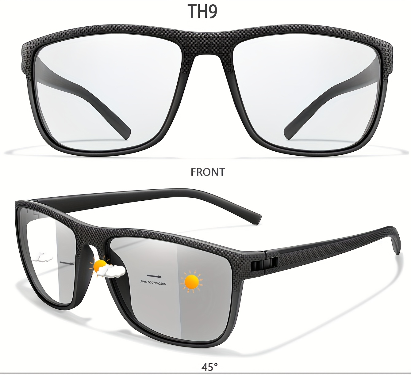 LOISRUBY Fotohromatske Kvadratne Modne Naočare sa Širokim Okvirom - Podešavanje Tamnosti, za Vožnju, Planinarenje, Ribolov, Kampovanje, Biciklizam - Uniseks Naočare za Spoljašnju Upotrebu Pogodne za Muškarce i Žene