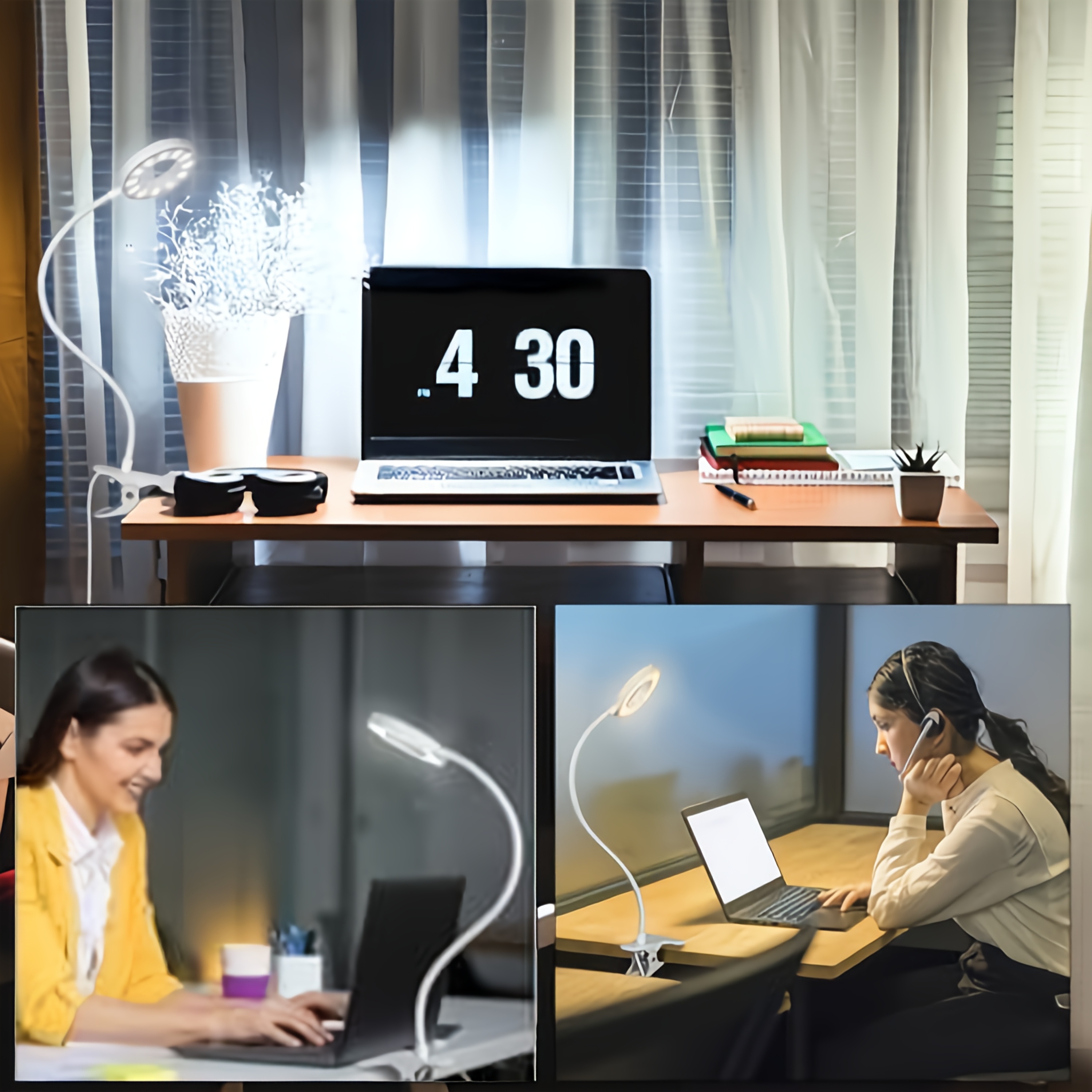 1 kom USB - Fleksibilna stona lampa sa gipkim ramenom i stezaljkom, podesiva lampa za radni sto, USB - lampa sa stezaljkom, zaštita za oči, za računar, čitanje, noćni ormarić, kompaktna LED lampa koja štedi prostor (3 opcije temperature boje, 10 glatkih podešavanja osvetljenja)