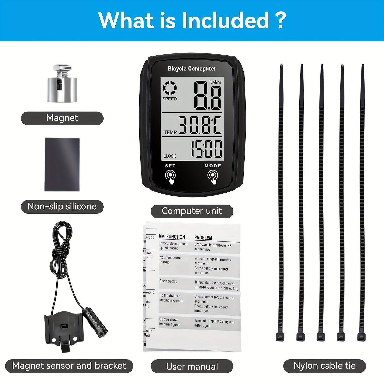 Žičani Biciklistički Kompjuter, Brojač Kola za Bicikl sa Opcijama MPH i KM/H, Sa Senzorom na Dodir, Velikim Digitalnim LCD Ekranom i Automatskom Funkcijom Buđenja