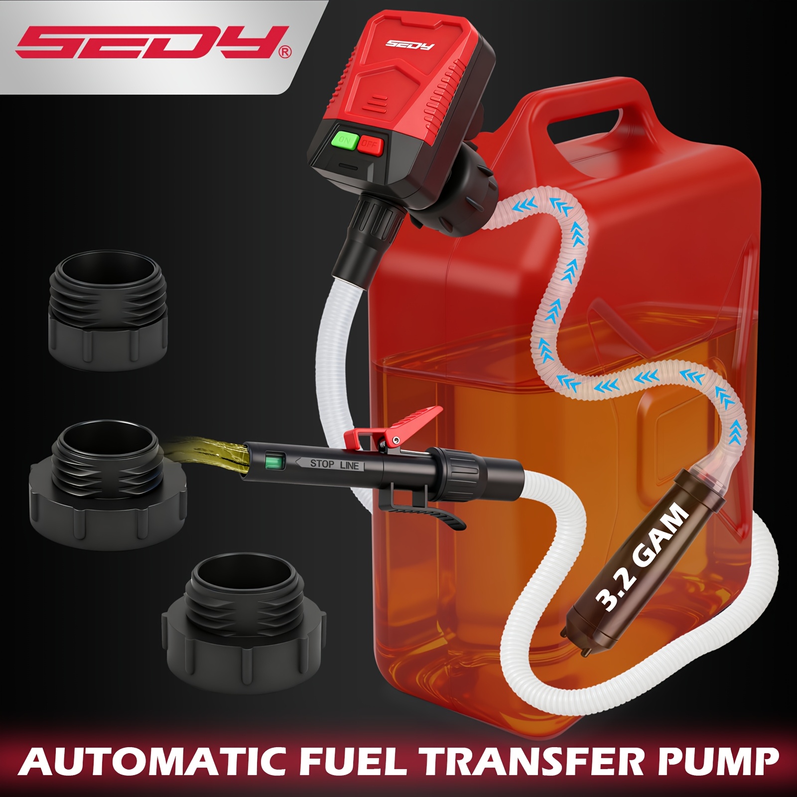 SEDY Automatski Električni Izvlakač Ulja sa Samostopom | Do 12.11 L Po Minuti, Prenosiva Pumpa za Tečnosti za Benzin, Dizel, Gorivo, Ulje, sa Adapterom za Rezervoar, Crijevom i Pumpom za Prenos, Univerzalno Primjenjivo, Napaja se Baterijama (Baterije Nisu Uključene)