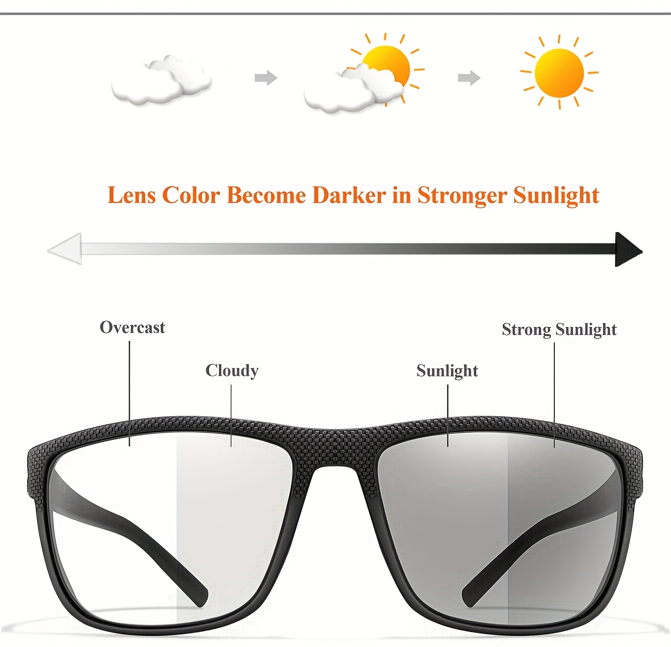 LOISRUBY Fotohromatske Kvadratne Modne Naočare sa Širokim Okvirom - Podešavanje Tamnosti, za Vožnju, Planinarenje, Ribolov, Kampovanje, Biciklizam - Uniseks Naočare za Spoljašnju Upotrebu Pogodne za Muškarce i Žene