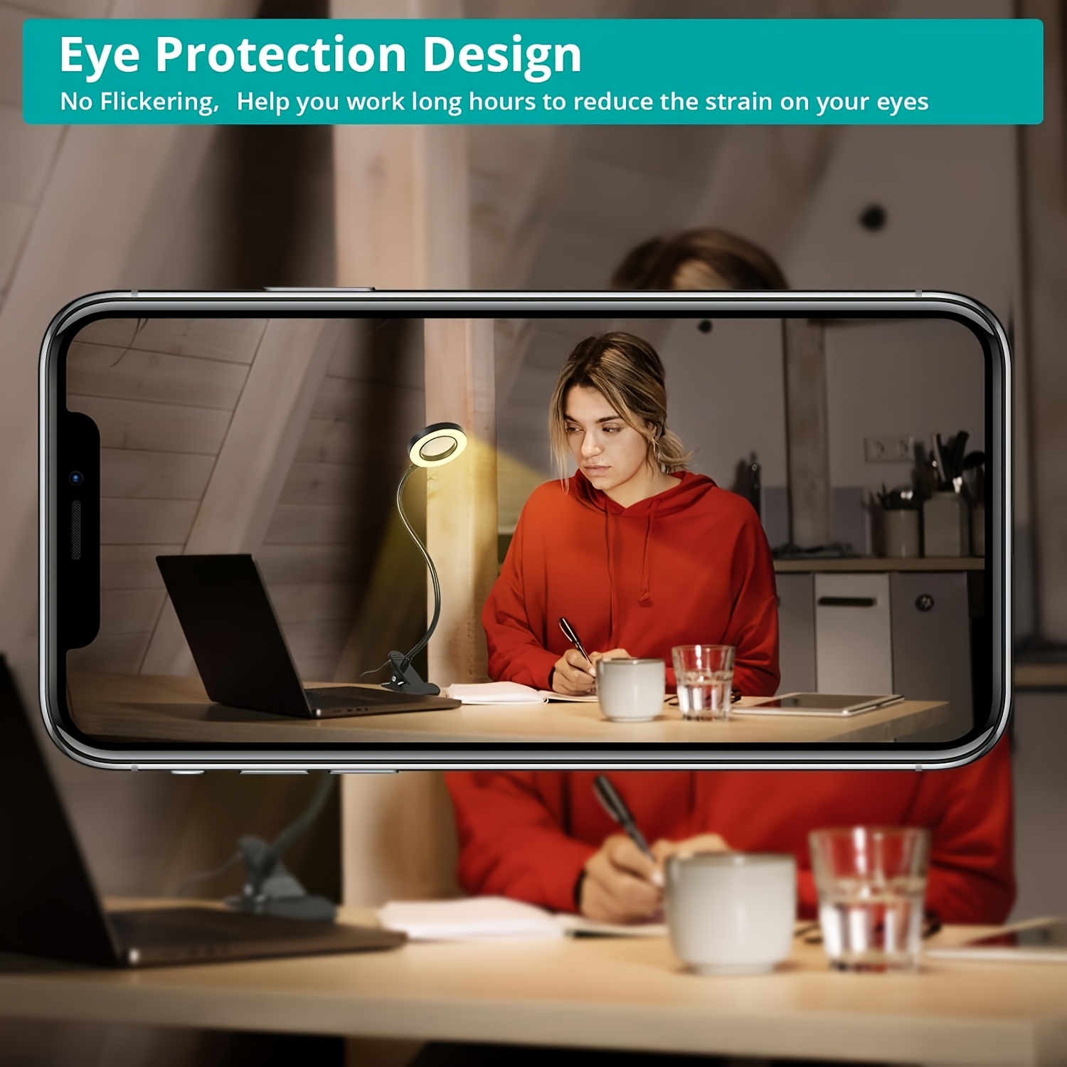 1 kom USB - Fleksibilna stona lampa sa gipkim ramenom i stezaljkom, podesiva lampa za radni sto, USB - lampa sa stezaljkom, zaštita za oči, za računar, čitanje, noćni ormarić, kompaktna LED lampa koja štedi prostor (3 opcije temperature boje, 10 glatkih podešavanja osvetljenja)