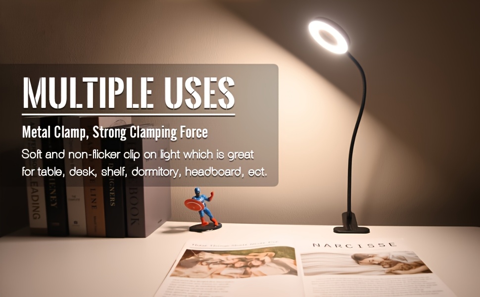 1 kom USB - Fleksibilna stona lampa sa gipkim ramenom i stezaljkom, podesiva lampa za radni sto, USB - lampa sa stezaljkom, zaštita za oči, za računar, čitanje, noćni ormarić, kompaktna LED lampa koja štedi prostor (3 opcije temperature boje, 10 glatkih podešavanja osvetljenja)