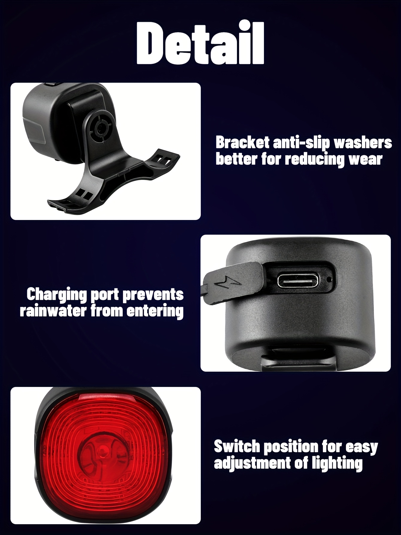 PHMAX Biciklističko zadnje svetlo IP66 vodootporno, punjivo sa 6 modova i dvostrukim nosačem za jednostavnu montažu