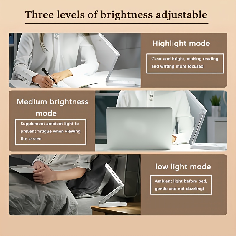 3-u-1 Sklopiva LED Stona Lampa | USB Dvostruko Punjiva, 3 Nivoa Zatamnjivanja, Lampa za Čitanje koja Štiti Oči, Prenosiva Stona Lampa za Kućnu Kancelariju i Putovanja, Savršen Poklon za Nastavnike i Učenike