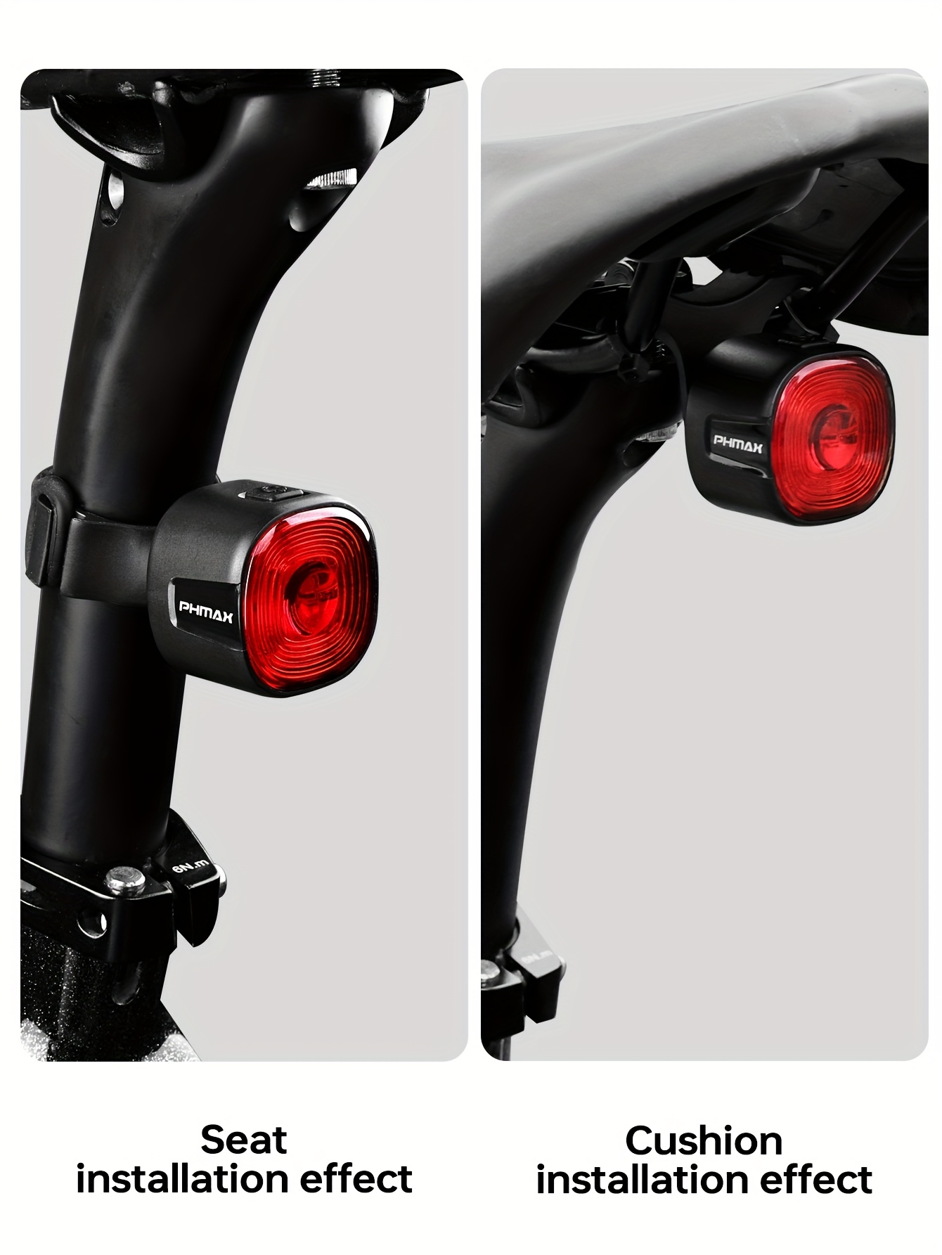 PHMAX Biciklističko zadnje svetlo IP66 vodootporno, punjivo sa 6 modova i dvostrukim nosačem za jednostavnu montažu
