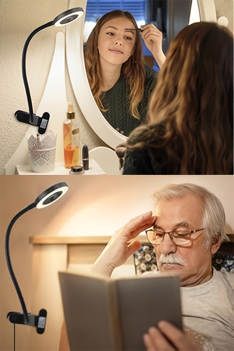 1 kom USB - Fleksibilna stona lampa sa gipkim ramenom i stezaljkom, podesiva lampa za radni sto, USB - lampa sa stezaljkom, zaštita za oči, za računar, čitanje, noćni ormarić, kompaktna LED lampa koja štedi prostor (3 opcije temperature boje, 10 glatkih podešavanja osvetljenja)