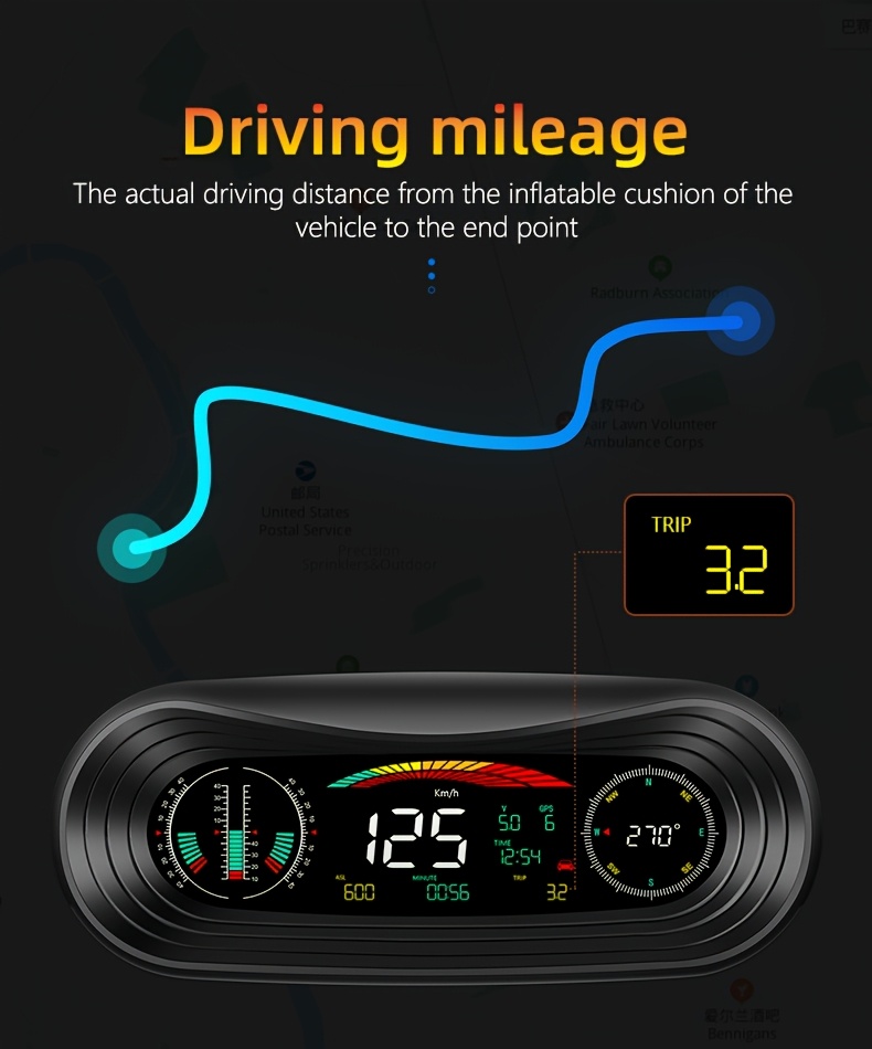 Novi automobilski elektronski kompas GPS Head-Up HUD displej, upozorenje na umor, brzinomjer, visinomjer, satelitsko pozicioniranje, kompas višefunkcionalni digitalni precizni displej, potpuno automatski satelitski signalni podaci, kul off-road modifikacija