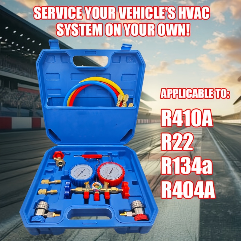 Kompletan set manometara za rasvrednjivač klima uređaja sa crevom i kukom, samostalan, ne treba struja, kompatibilan sa R404A, R12, R22, R134A, izdržljiv i precizan za dijagnostiku HVAC sistema