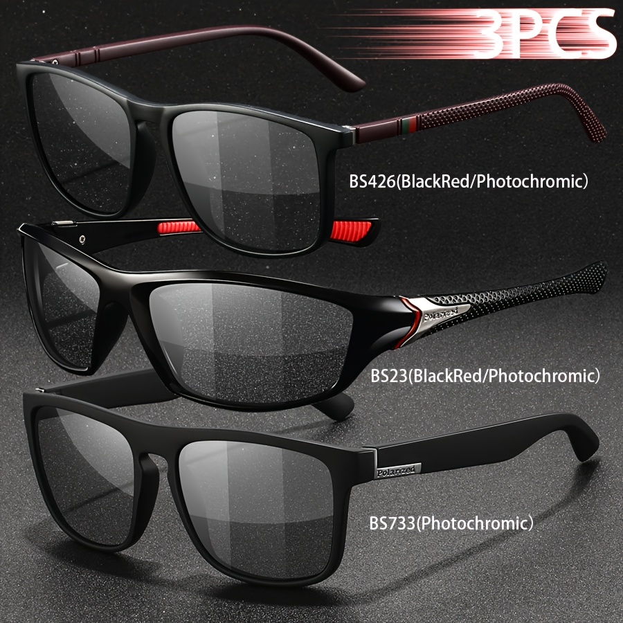 3 Moderne Fotoosetljive Polarizovane Vintage Naočare za Muškarce i Žene, Idealne za Vožnju i. Savršene za Aktivnosti Dan i Noć sa Crnim Sivim Kameleon Sočivima