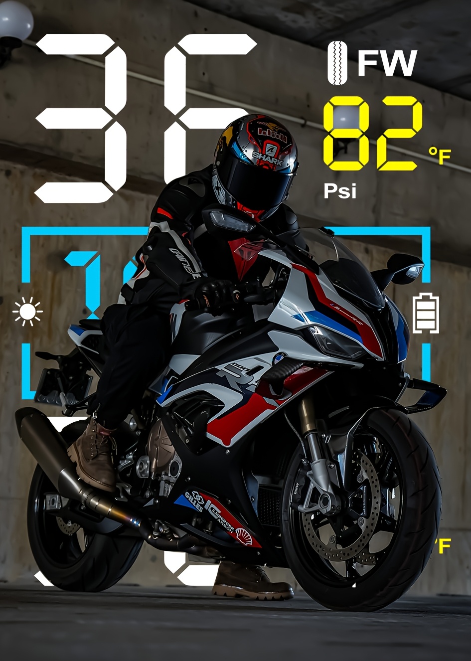 Sistem za praćenje pritiska u gumama motocikla TPMS sa solarnim i magnetnim punjenjem, satom, LCD displejem, 2 spoljna senzora, merilom pritiska u gumama u realnom vremenu