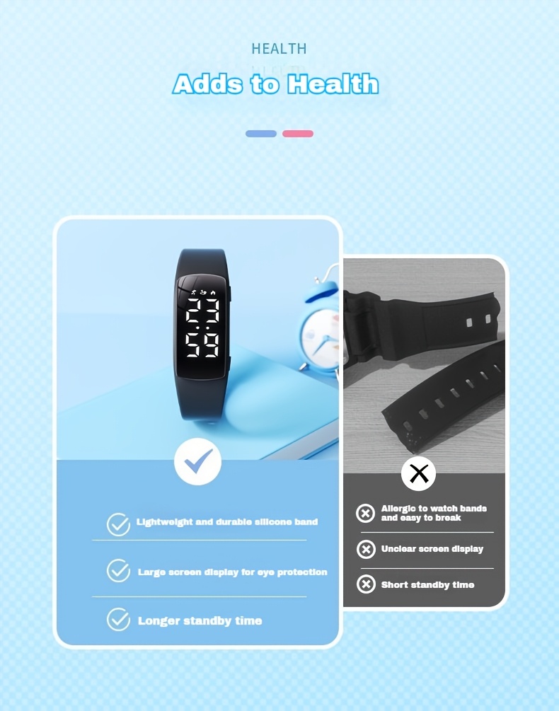 2026 Nova LED Studentska Kvadratna Multifunkcionalna Sportska Narukvica | Brojač Koraka, Vibracioni Alarm, Praćenje Kalorija, Praćenje Udaljenosti, Direktno Punjenje, Minimalistički Dizajn, Svestran Stil, Idealna za Aktivnosti na Otvorenom i Biciklizam, Samostalni Rad