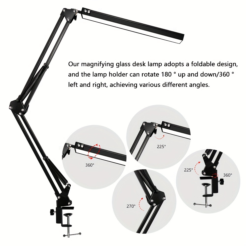 LED stona lampa sa USB napajanjem, dizajnirana za upotrebu u kancelariji, sa zaštitom za oči, podesivom metalnom zakretnom rukom i mogućnostima studija osvetljenja. Nudi tri podešavanja boje i deset nivoa osvetljenosti, što je čini idealnom za čitanje i učenje.