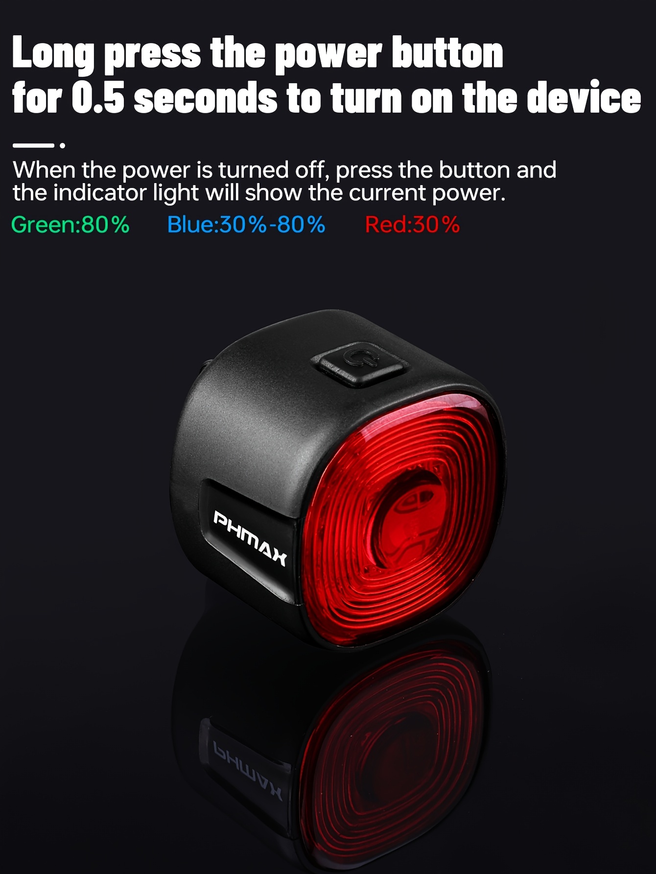 PHMAX Biciklističko zadnje svetlo IP66 vodootporno, punjivo sa 6 modova i dvostrukim nosačem za jednostavnu montažu