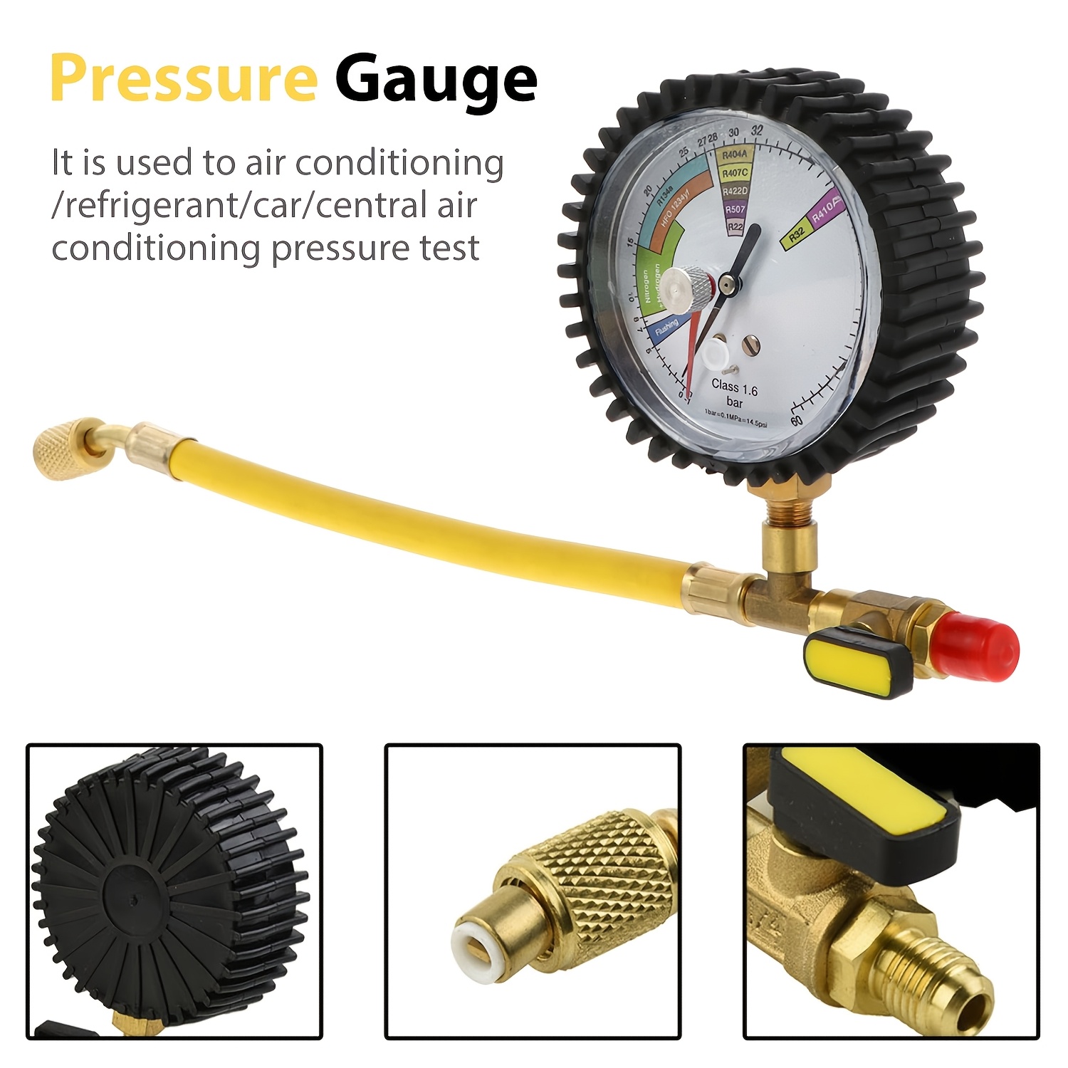 Tester manometar za azot za klima uređaje, rashladne tečnosti i automobilske HVAC sisteme (R134A, R22, R407C, R410A, R404A, R507, R32)