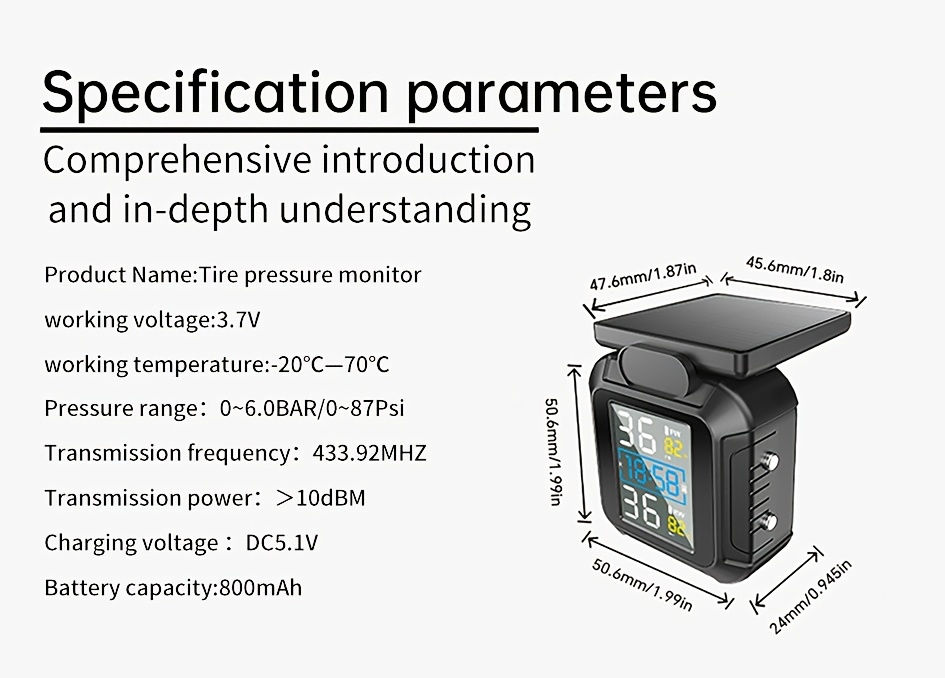 Sistem za praćenje pritiska u gumama motocikla TPMS sa solarnim i magnetnim punjenjem, satom, LCD displejem, 2 spoljna senzora, merilom pritiska u gumama u realnom vremenu