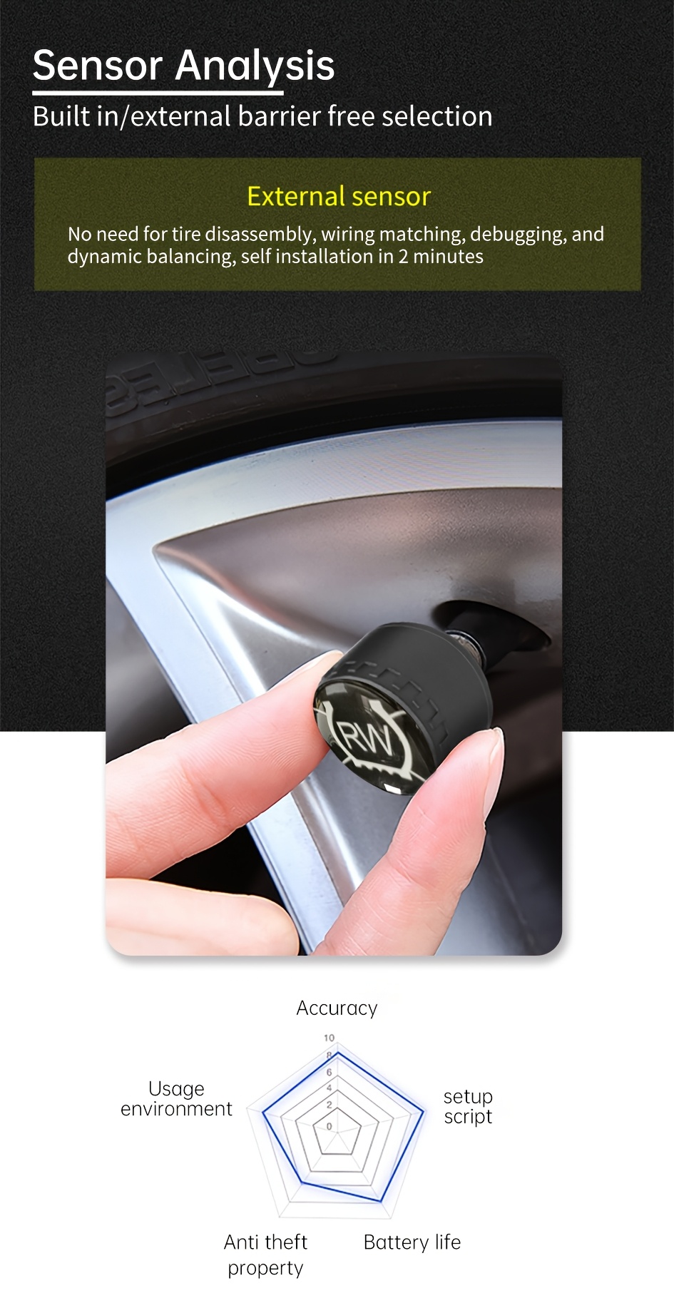 Sistem za praćenje pritiska u gumama motocikla TPMS sa solarnim i magnetnim punjenjem, satom, LCD displejem, 2 spoljna senzora, merilom pritiska u gumama u realnom vremenu