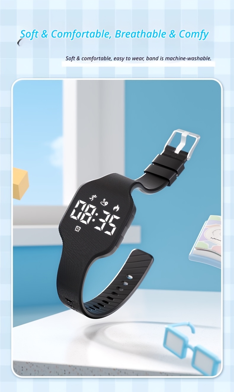 Najnoviji kvadratni multifunkcionalni sportski sat 2026, lagani dizajn, produženi vek baterije, USB punjenje, brojač koraka, vibracioni alarm, praćenje kalorija, merenje udaljenosti, idealan za outdoor sportove i biciklizam