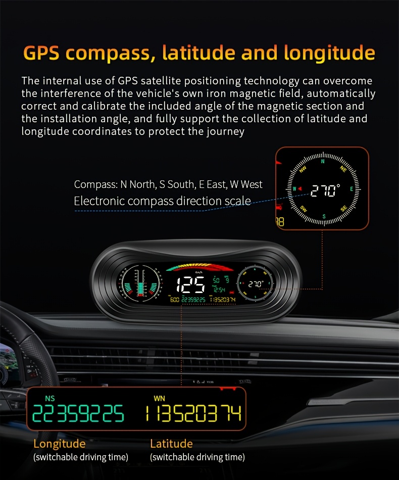 Novi automobilski elektronski kompas GPS Head-Up HUD displej, upozorenje na umor, brzinomjer, visinomjer, satelitsko pozicioniranje, kompas višefunkcionalni digitalni precizni displej, potpuno automatski satelitski signalni podaci, kul off-road modifikacija