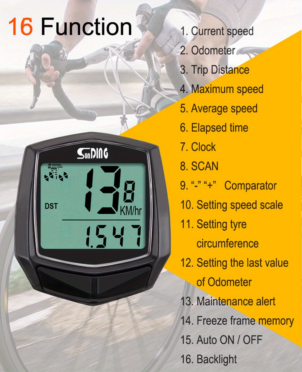 Žičani Biciklistički Kompjuter sa Brojačem | Digitalni Brojač Brzine za Bicikl, LCD Ekran, Brzinomer za Vožnju, ABS, Napajanje na Baterije, Dugmasta Baterija koja se Ne Punji, Funkcija Termometra