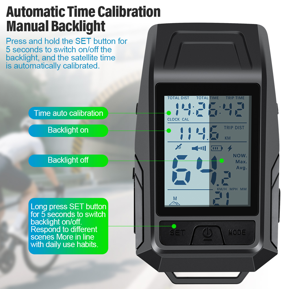 Unapređeni 3-u-1 GPS biciklistički kompjuter i brzinomjer - USB uređaj sa praćenjem brzine, kompatibilan za planinske/putne bicikle, nosač za upravljač za noćnu vožnju, dodatna oprema za bicikle