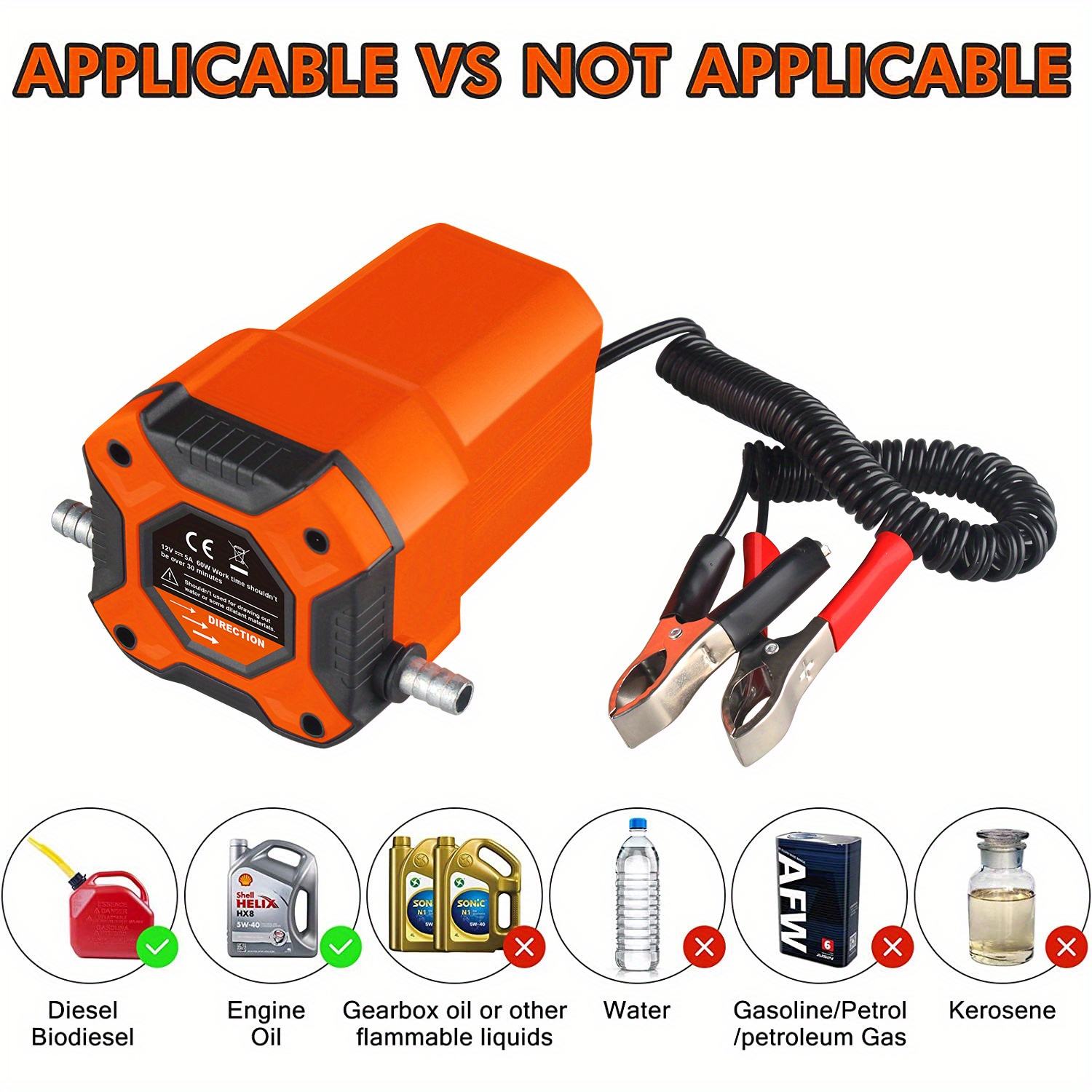 12V Prenosiva Pumpa za Ulje za Automobile 60W Električna Pumpa za Dizel i Gorivo, Ekstraktor za Sirove Tečnosti, Pumpa za Prenos, Narandžasta Boja, Automobilski Alati, za Automobile, Brodove, Helikoptere, Motocikle, Opremu za Otvoreni Prostor, Alat za Prenos Tečnosti, Čvrsta Konstrukcija