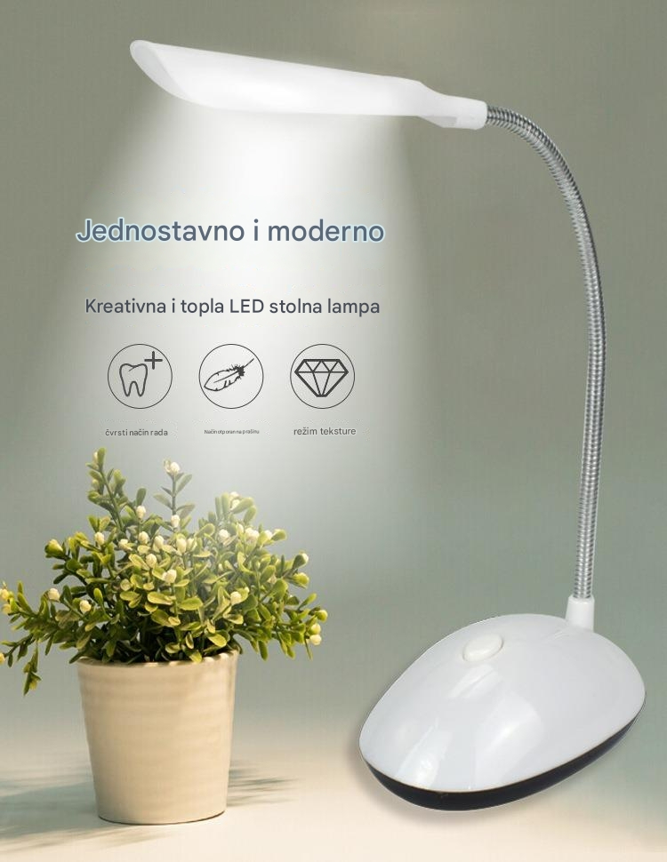 LED Stona Lampa | Lampa za Sto sa Zaštitom za Oči za Dojenje Bebe, Čitanje i Učenje u Studentskom Domu | Punjiva Litijum-Polimer Baterija, USB Punjenje, Uključivanje/Isključivanje na Dodir, Plastični Materijal