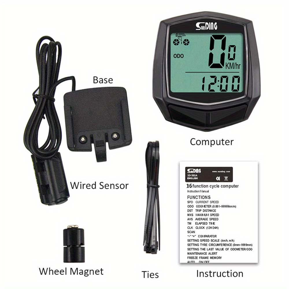 Žičani Biciklistički Kompjuter sa Brojačem | Digitalni Brojač Brzine za Bicikl, LCD Ekran, Brzinomer za Vožnju, ABS, Napajanje na Baterije, Dugmasta Baterija koja se Ne Punji, Funkcija Termometra