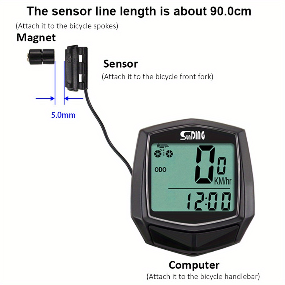 Žičani Biciklistički Kompjuter sa Brojačem | Digitalni Brojač Brzine za Bicikl, LCD Ekran, Brzinomer za Vožnju, ABS, Napajanje na Baterije, Dugmasta Baterija koja se Ne Punji, Funkcija Termometra