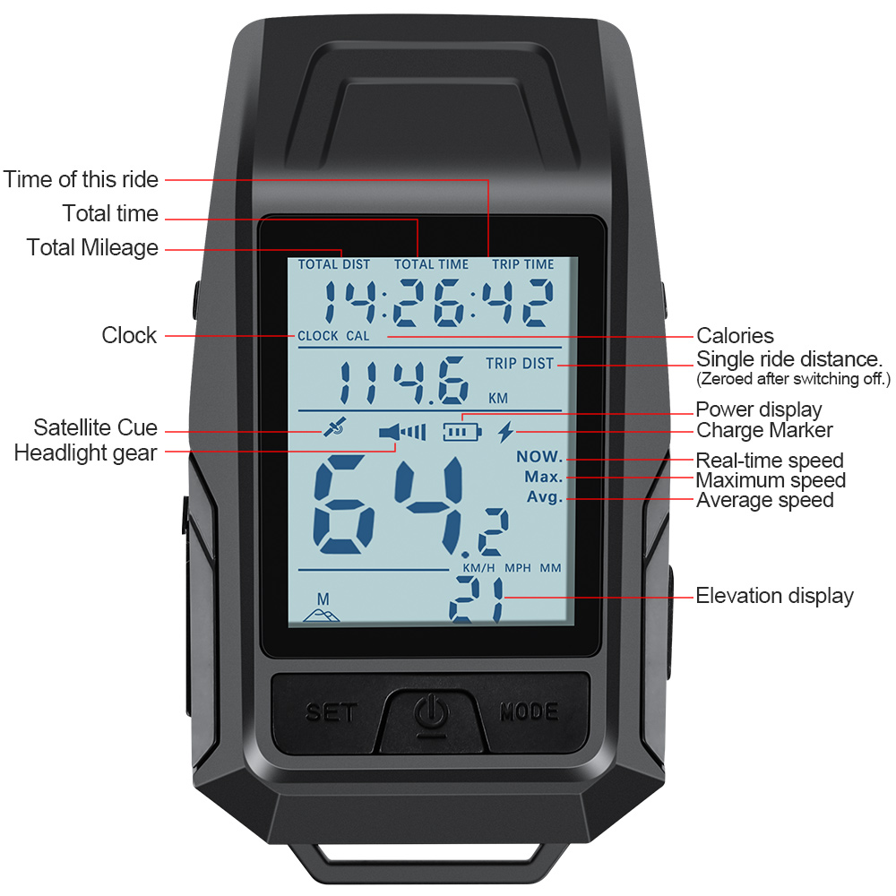 Unapređeni 3-u-1 GPS biciklistički kompjuter i brzinomjer - USB uređaj sa praćenjem brzine, kompatibilan za planinske/putne bicikle, nosač za upravljač za noćnu vožnju, dodatna oprema za bicikle