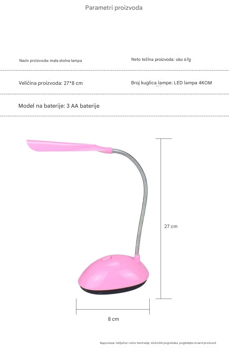 LED Stona Lampa | Lampa za Sto sa Zaštitom za Oči za Dojenje Bebe, Čitanje i Učenje u Studentskom Domu | Punjiva Litijum-Polimer Baterija, USB Punjenje, Uključivanje/Isključivanje na Dodir, Plastični Materijal