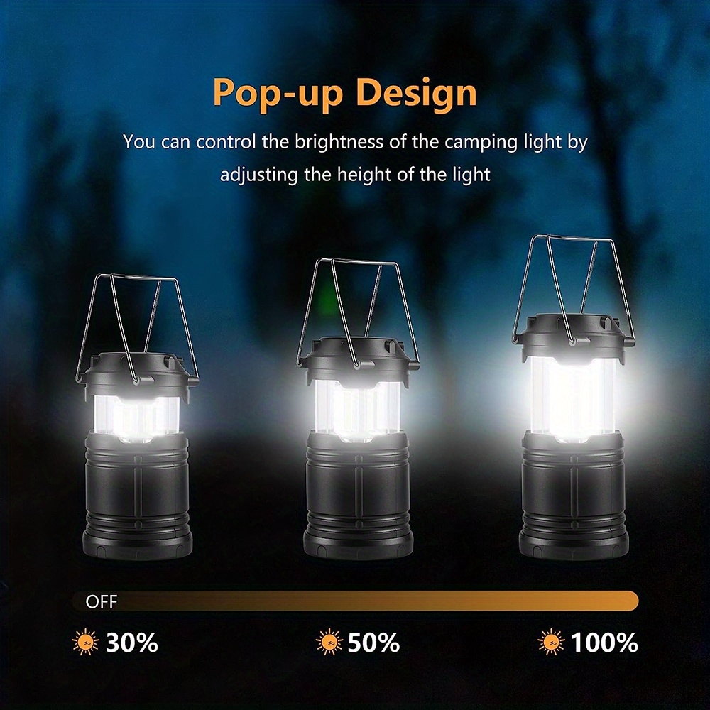 1/2/4 pakovanje ultra-svetlih LED fenjera za kampovanje | Sklopivi dizajn, na baterije, prenosivo svetlo za aktivnosti na otvorenom, pripremu za hitne slučajeve, planinarenje, nestanak struje - Polirani metalni kraj, IP44
