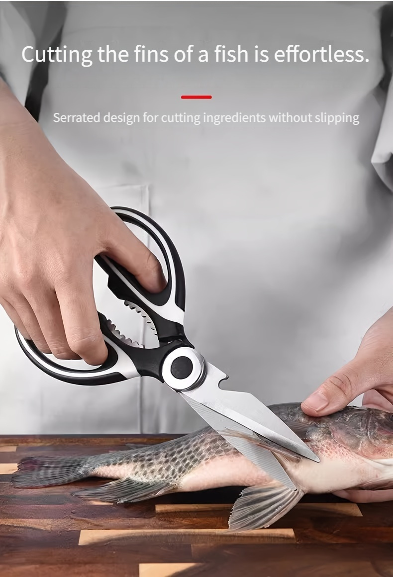 1 Izdržljive Kuhinjske Makaze od Nerđajućeg Čelika | Višenamenske Makaze za Hranu za Ribu, Roštilj i Kost - Oštra Sečiva i Ergonomski Rukohvat za Lako Sečenje Piletine, Patke ili Ribe. Idealne za Kuvanje, Pečenje i Pripremu Obroka. Visokokvalitetni i Elegantni Kuhinjski Set