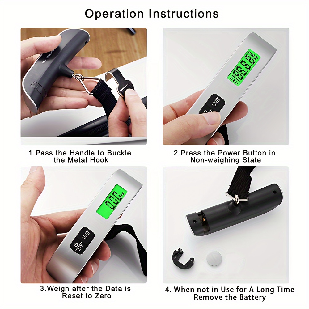 Prenosiva elektronska vaga za prtljag sa LCD pozadinskim osvetljenjem i remenom za kačenje - Visoko precizno merenje kofera, indikator niskog/preopterećenja, lagana putna vaga pogodna za putovanja, uključeno (kompatibilno za avion, voz, automobil)