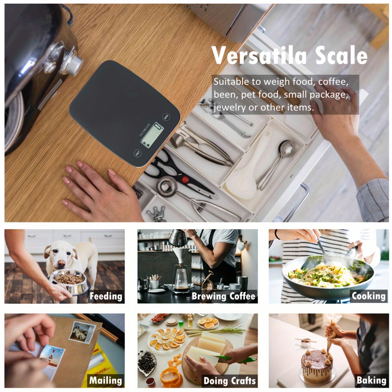 Digitalna kuhinjska vaga od 5kg sa LCD displejem i funkcijom tariranja - Precizna vaga od nerđajućeg čelika za pečenje, kuvanje, dijetu i pripremu obroka (0.05oz/1g), Kuhinjske vage za hranu