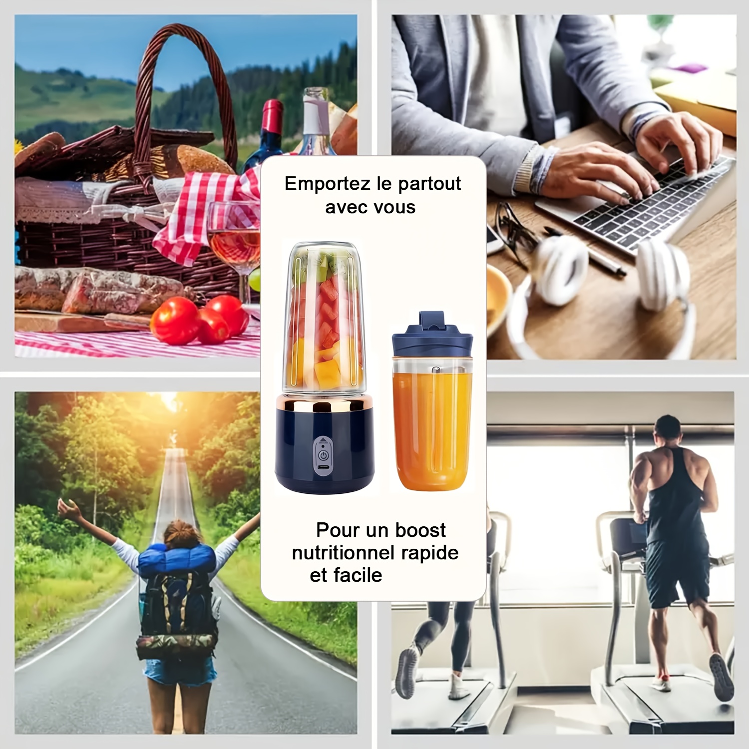 Prenosiva Mini Čaša za Blender sa Sistemom od 6 Sečiva & Zaključavanje | Aparat za Instant Smoothie sa Dve Čaše, Rad Jednim Dodirom, Punjenje, Izdržljiv Plastični/Metalni Dizajn, Sigurnosna Brava - Blender