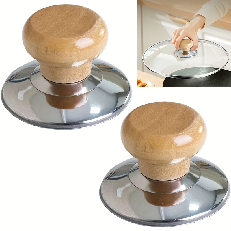 1/2 kom Drvena Ručica za Poklopac Šerpe - Drvena Ručka Otporna na Toplotu sa Bazom od Nerđajućeg Čelika, Zamena Protiv Opekotina za Šerpe & Tiganje, Prečnik 5.71Cm, Kuhinjski Pribor za Kuvanje, Zamena Poklopca za Šerpu, Ergonomski Kuhinjski Pribor, Izdržljiv Kuhinjski Predmet