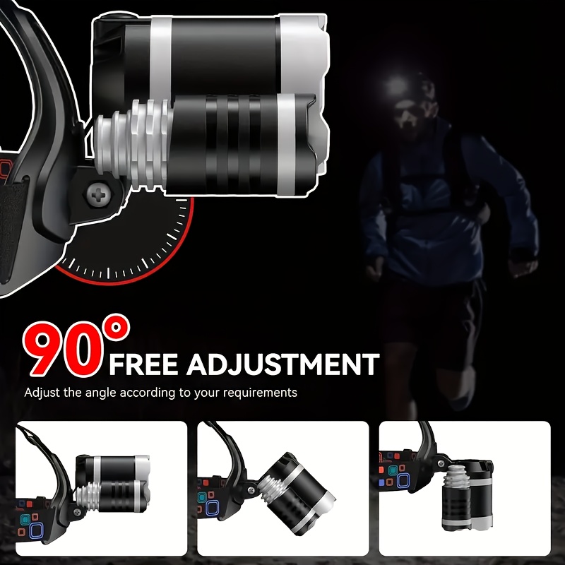 Super svetla punjiva LED čeona lampa sa 4 režima osvetljenja i 2 baterije uključene - bez upotrebe ruku, pogodna za kampovanje, rad, pecanje, rudarstvo, hitne slučajeve, poklone i aktivnosti na otvorenom