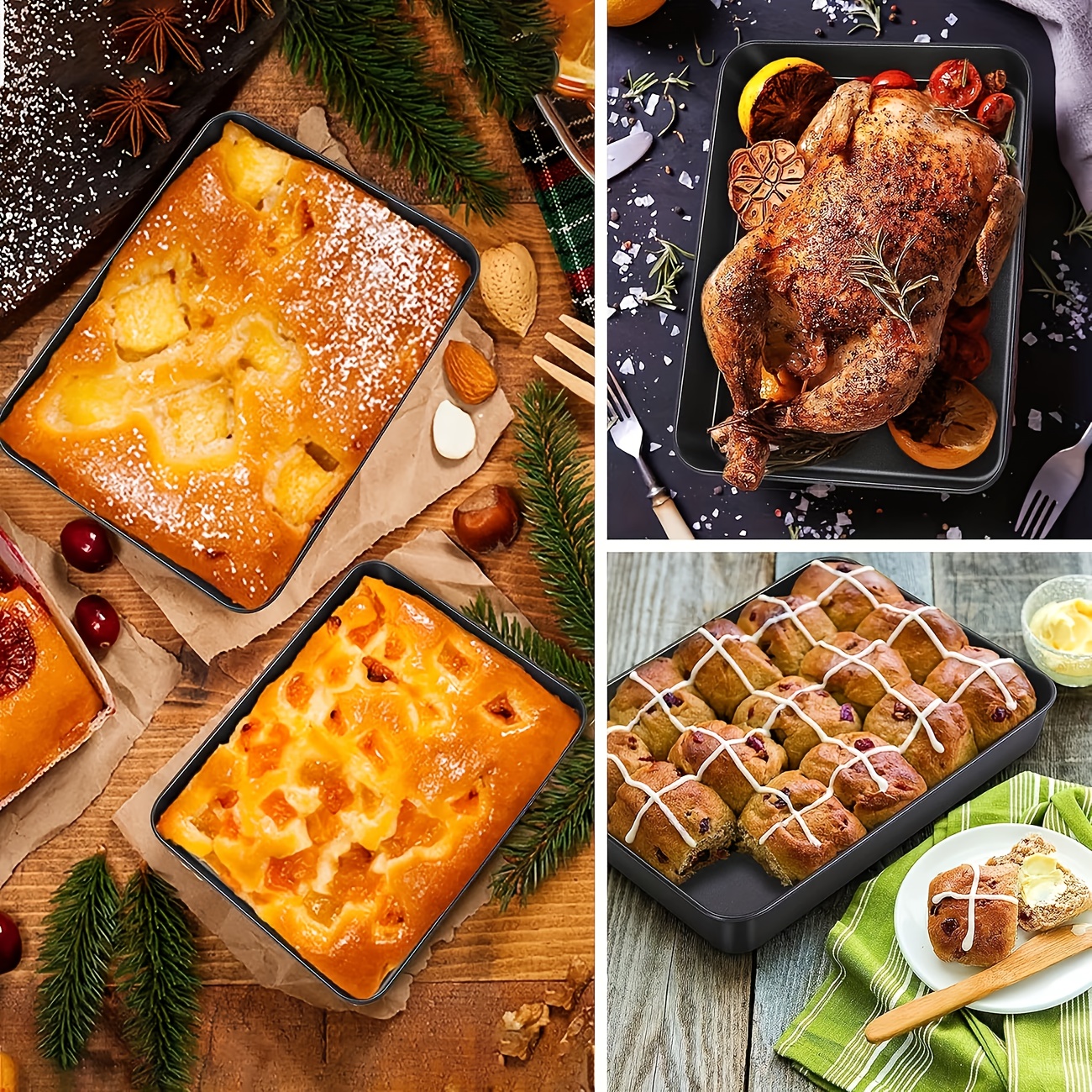 Set od 3 komada izdržljivih tepsija za pečenje od ugljeničnog čelika - nelepljive, lako se čiste, otporne na rernu, duboke posude za pečenje testenine i hleba, dostupne u 3 veličine - pravougaone posude za pečenje - za ljubitelje pečenja i domaće kuvare - savršen poklon za useljenje i praznike