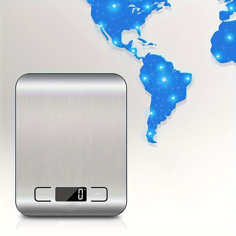 Visoko precizna digitalna kuhinjska vaga sa LCD ekranom | Kapacitet 10 kg, preciznost 1 g, 6 mjernih jedinica (G/Oz/Kg), funkcija tare, platforma od nerđajućeg čelika 403 koja se lako čisti, indikator niske baterije, idealna za pečenje, kuhanje, kafu, nakit