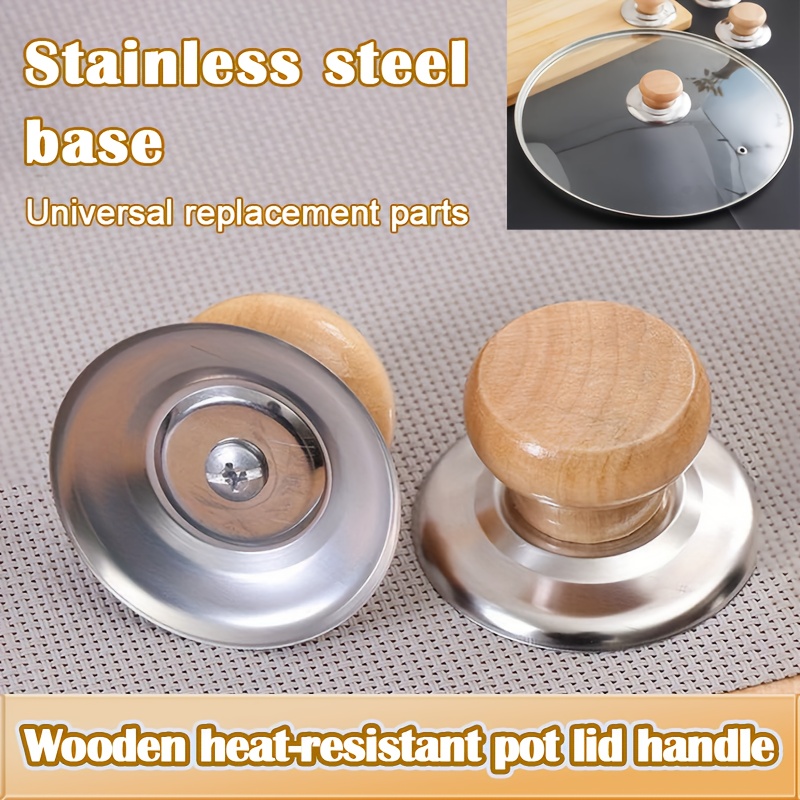 1/2 kom Drvena Ručica za Poklopac Šerpe - Drvena Ručka Otporna na Toplotu sa Bazom od Nerđajućeg Čelika, Zamena Protiv Opekotina za Šerpe & Tiganje, Prečnik 5.71Cm, Kuhinjski Pribor za Kuvanje, Zamena Poklopca za Šerpu, Ergonomski Kuhinjski Pribor, Izdržljiv Kuhinjski Predmet