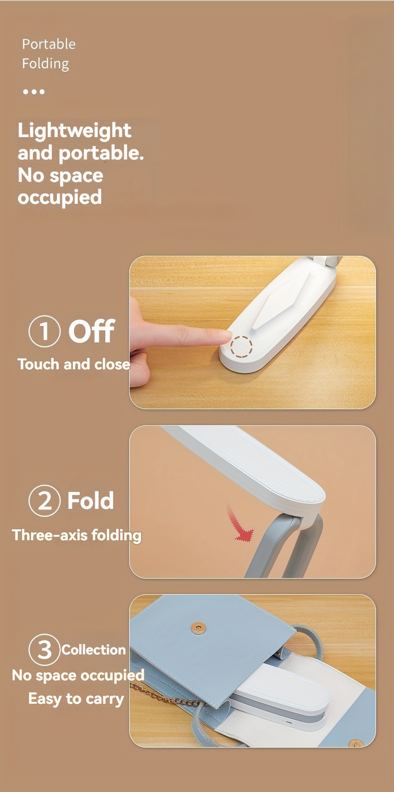 1 komad Sklopiva LED Stona Lampa | Punjiva, Podešljiva, Svetlo za Zaštitu Očiju sa 3 Nivoa Osvetljenja, USB Punjenje, Prenosiva za Kuću, Kancelariju, Putovanja