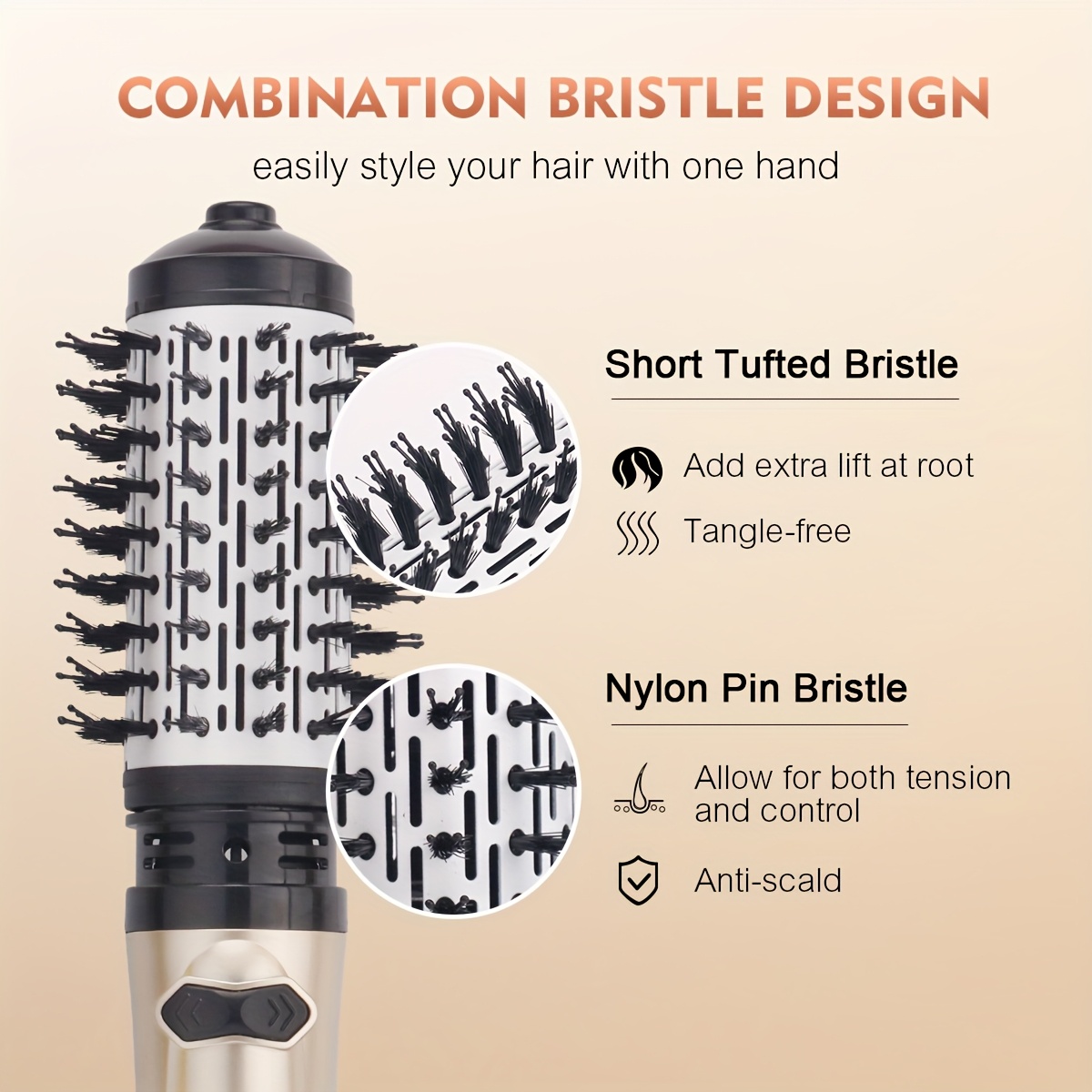EU Utičnica 3-u-1 Stajler za Vruć Vazduh i Rotirajuća Četka za Sušenje Kose sa 2 Zamenljive Četke, Anti-Friz Jonska Tehnologija za Ispravljanje, Sušenje i Uvijanje, sa 3 Podešavanja Temperature i Rotacijom od 360°